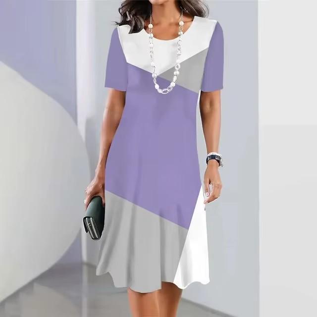 3D Geometric Stripe Print Elegant Women's Short-sleeved Summer Dress