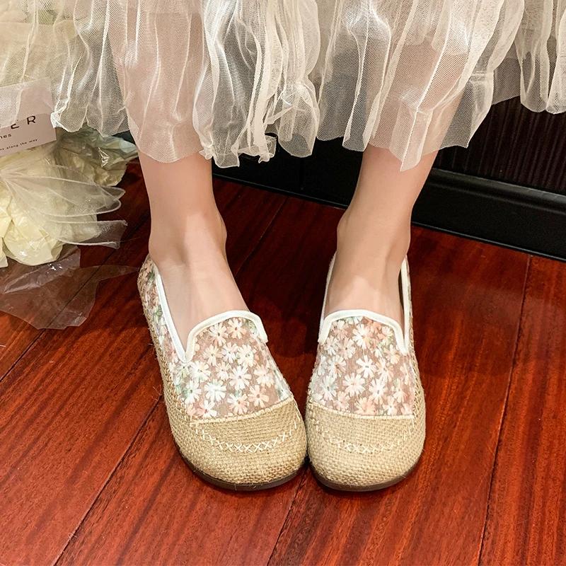 Fashion 2025 NEW Women's Summer Casual Breathable Mesh Slip-On Shoes Flat Bottom Soft Bottom Rubber Outsole Low Heel Comfortable