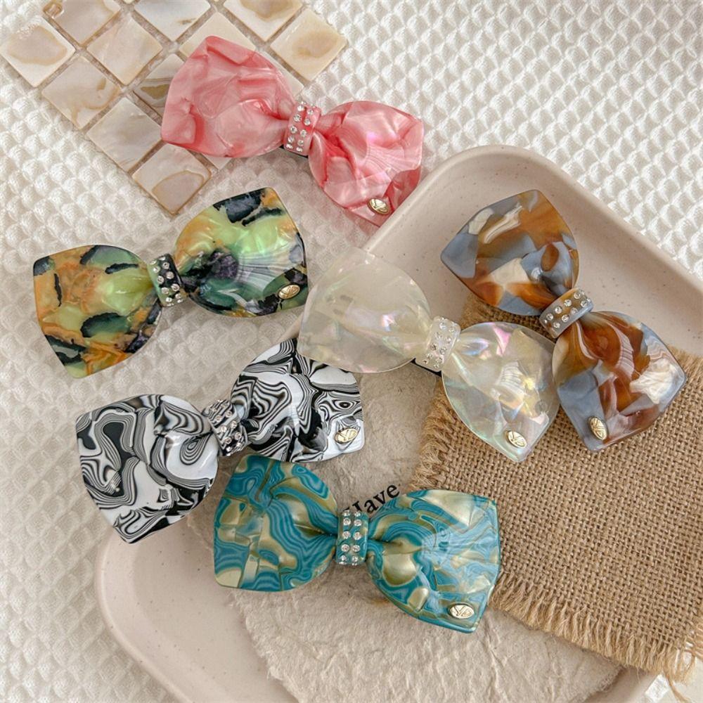 Candy Color Rhinestone Hair Clip Bowknot Bow Hairpin Personalized Acetate Hair Clip Daily