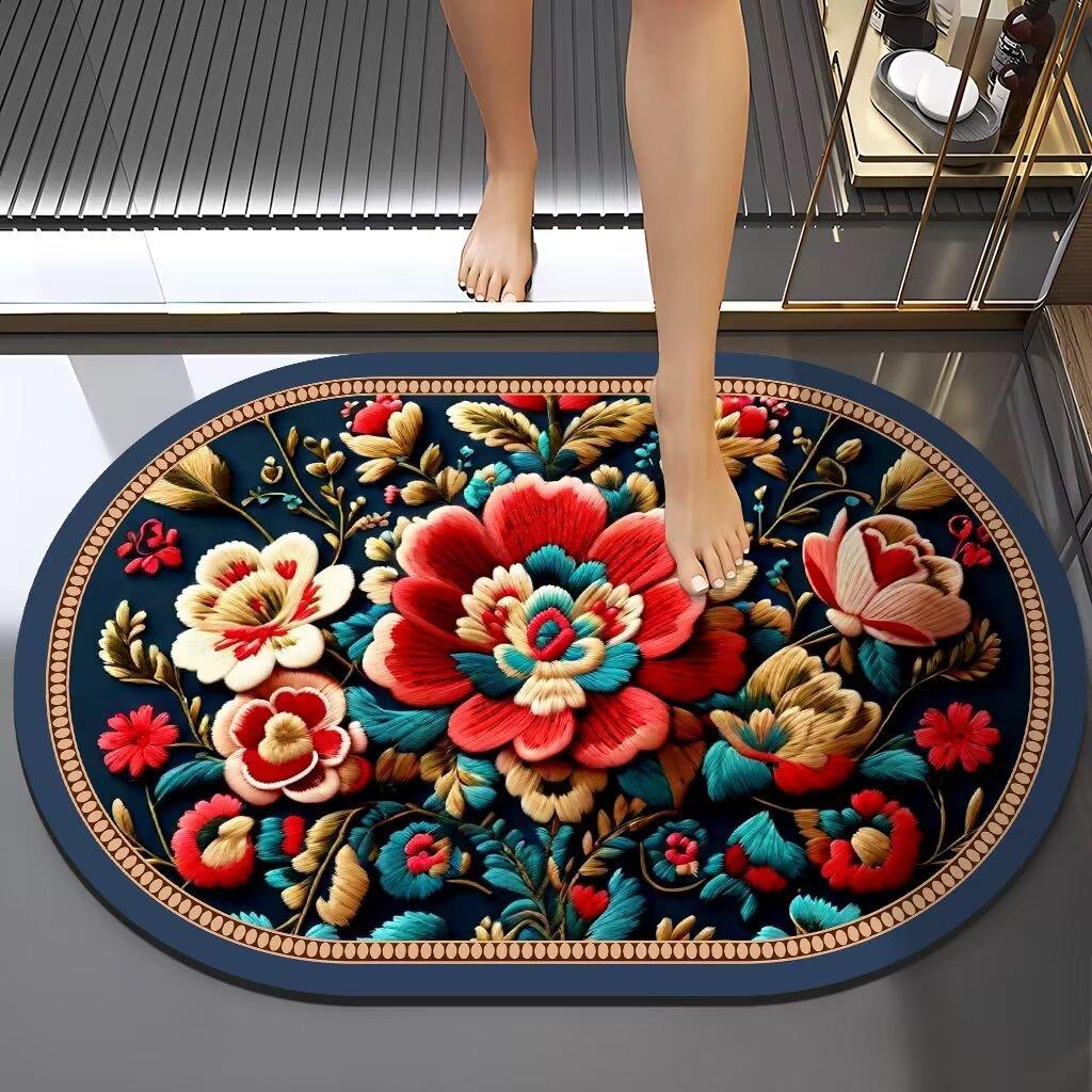 Výšivka v čínském stylu Větrná diatomová bahenní rohož Absorpční Špinavá koupelnová protiskluzová rohož Domácí koupelna Snadno se udržuje Rohožka na nohy