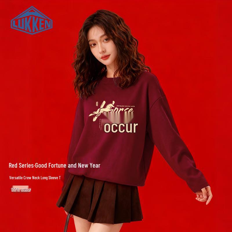 LUKKEN Women s Pure Cotton Horse Year Round Neck Long Sleeve T-Shirt 2XL