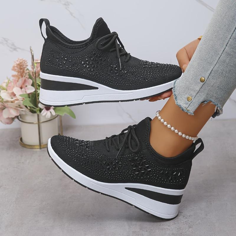 Lace Up Women'S Casual Height Increasing Sports Shoes, Low Cut Sports Fashion Style Daily Commuting Comfortable Shoes