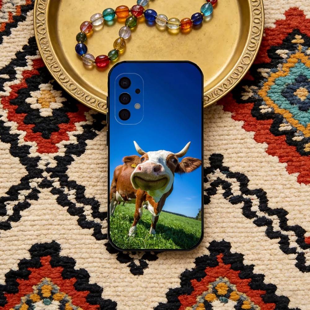 Lovely Cute Cow Cows OX Phone Case For Samsung S25,S24,S23,S22,S21,S20,Ultra,Plus,FE Black Soft Cover