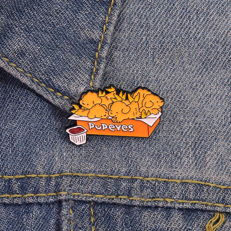 Hobby Dog Fried Chicken Nuggets Brooch - Cute Pet-Shaped Badge for Clothing & Bags