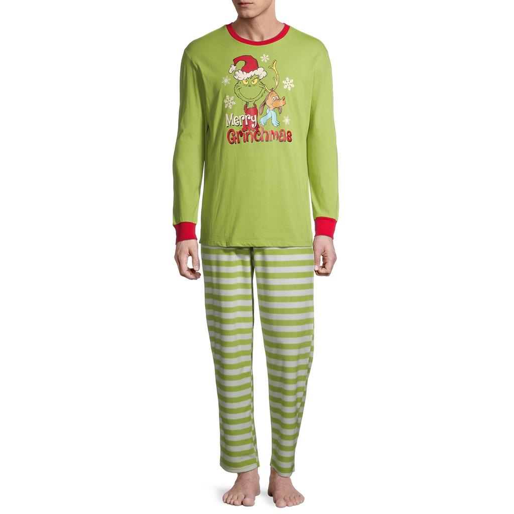 Ensemble de pyjama de Noël à manches longues pour homme avec haut à imprimé graphique et pantalon rayé Vêtements de nuit doux et confortables pour la saison des fêtes