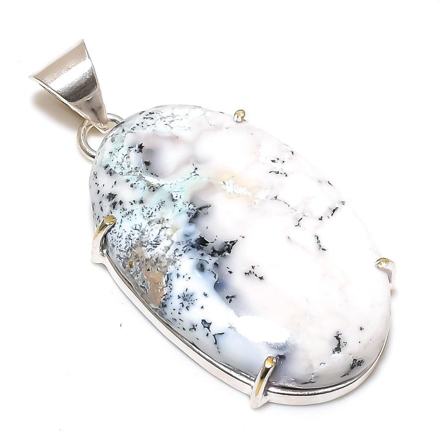 Dendrite Opal Gemstone 925 Solid Sterling Silver Jewelry Pendant 2.05" SU-10289