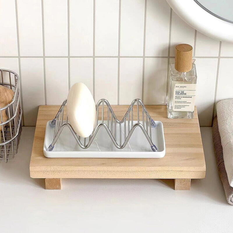 Bathroom Ceramic Stainless Steel Soap Dish Holder Tray Case Duo Soap Dish