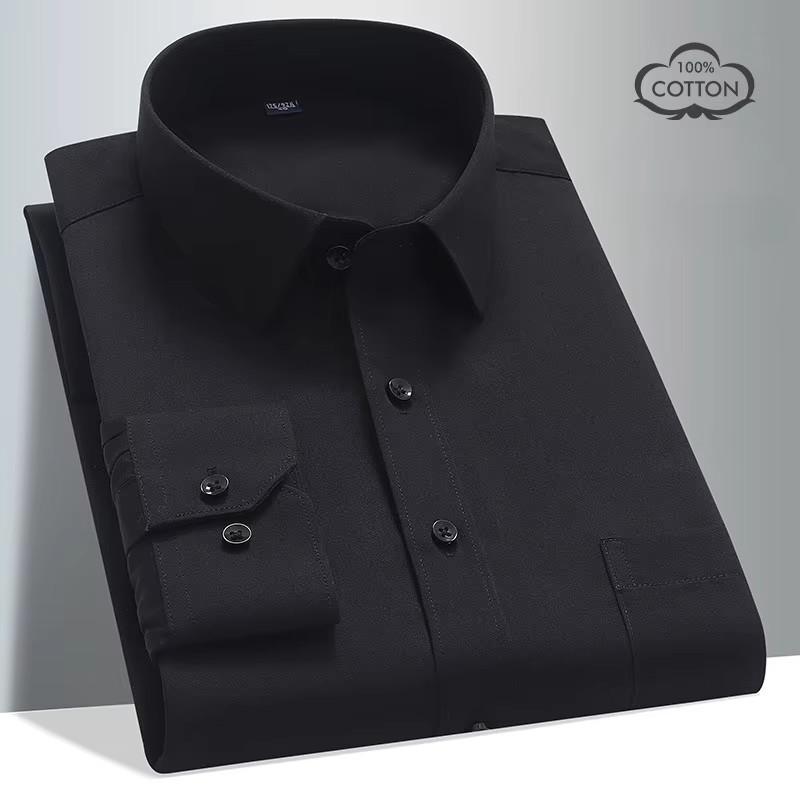 8XL Solid Color Classic Striped Shirts Men Long Sleeve Formal Office Business White Blue 100 Cotton Long Sleeve Shirt for Men