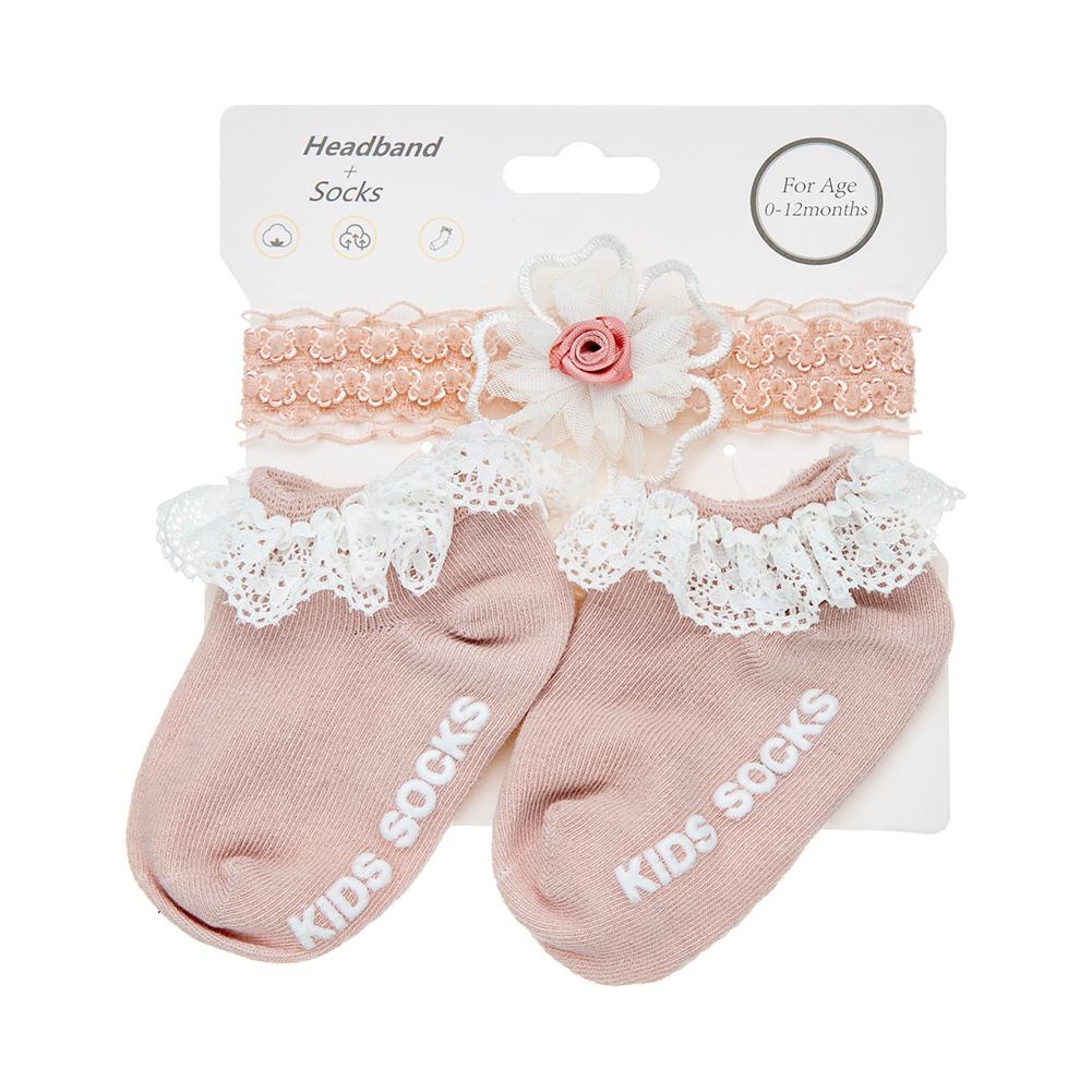 3Pcs/Set Lace Flower Baby Headbands Socks Wing Bow Cotton Non-slip Anklet 0-12M Stockings Wide Elastic Hairbands Infant Socks