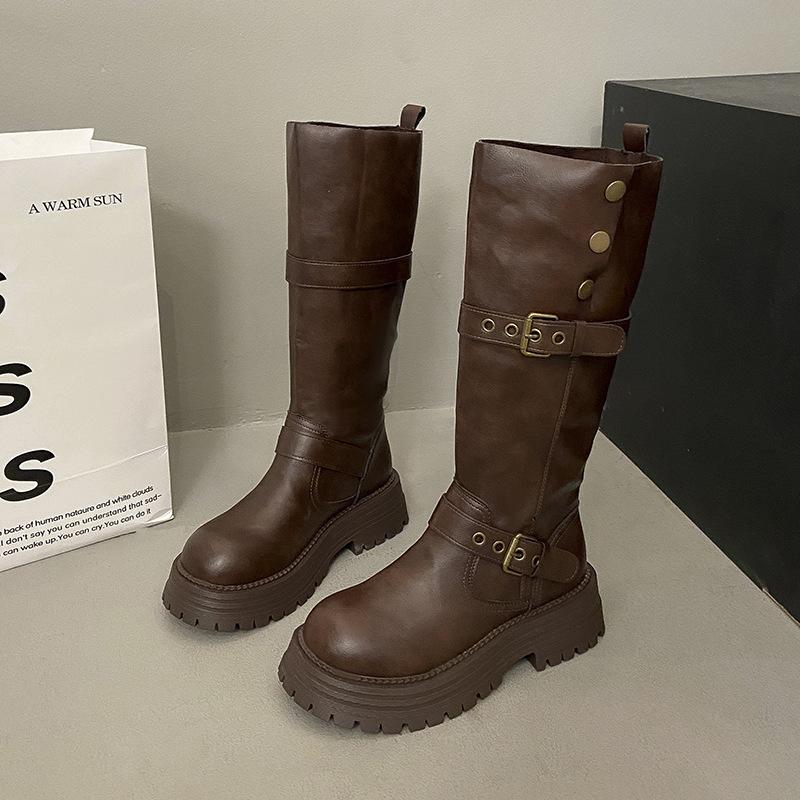 Western Cowboy Wasteland Wind Long High Boots Children 2025 Autumn and Winter New Thick-soled Piling Boots Two Wear Knight Boots