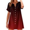 Women Fashion Casual V-neck Short Sleeve Button Gradient Print Dress