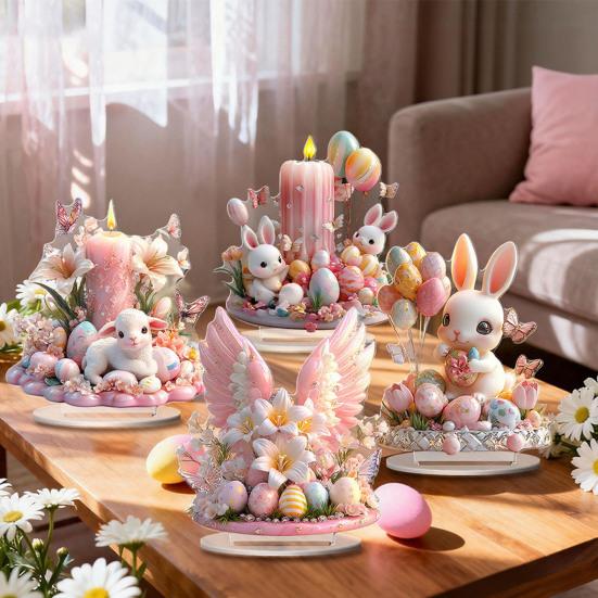 Easter 2D Bunny Acrylic Ornament Eggs Rabbit Table Sign Home Living Room Holiday Party Tabletop Animal