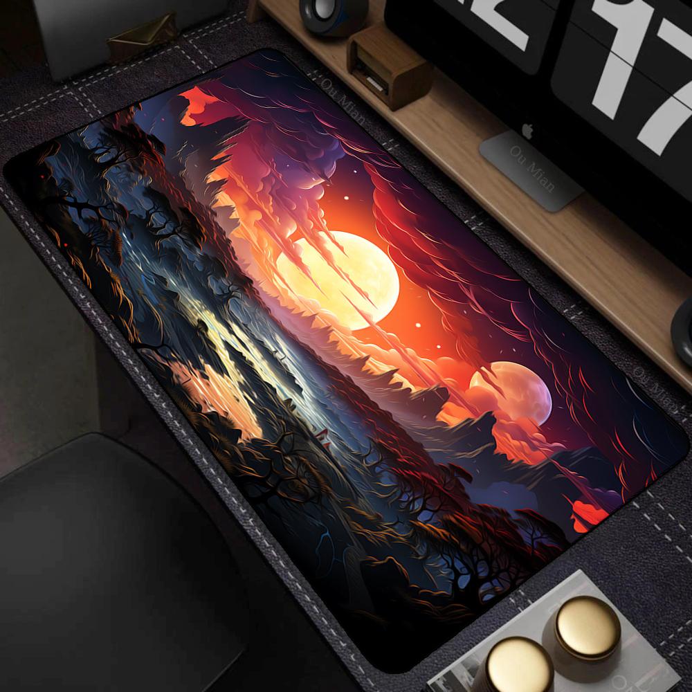 Mystical Glowing Blue Underwater Cave Landscape Oversized Nonslip Gaming Desk Mouse Pad
