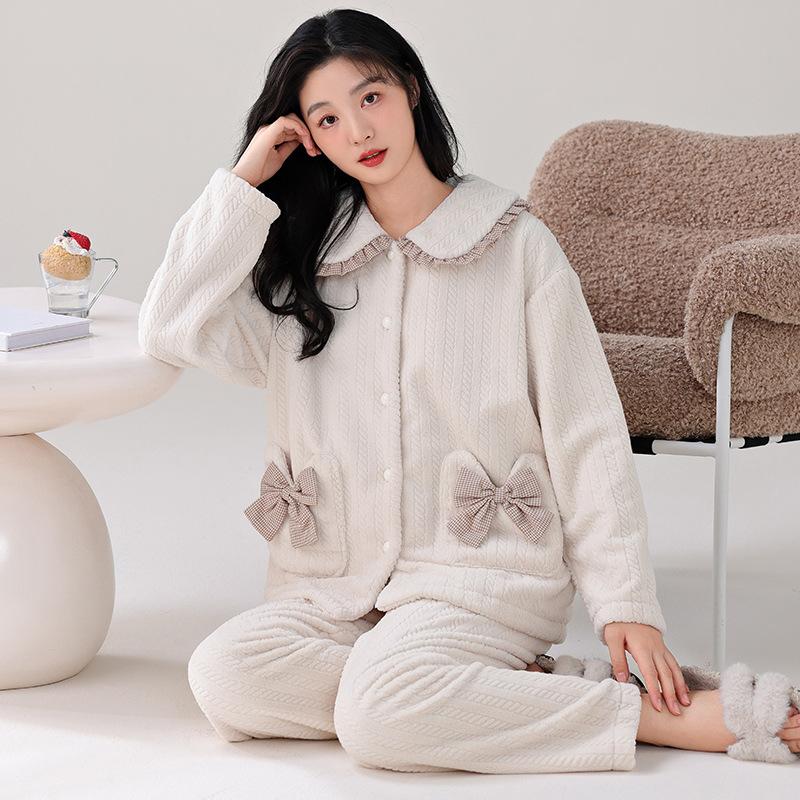 Winter Pajamas Women'S Coral Fleece Fleece Thickened Autumn And Winter Flannel Age-Reducing Loungewear Winter