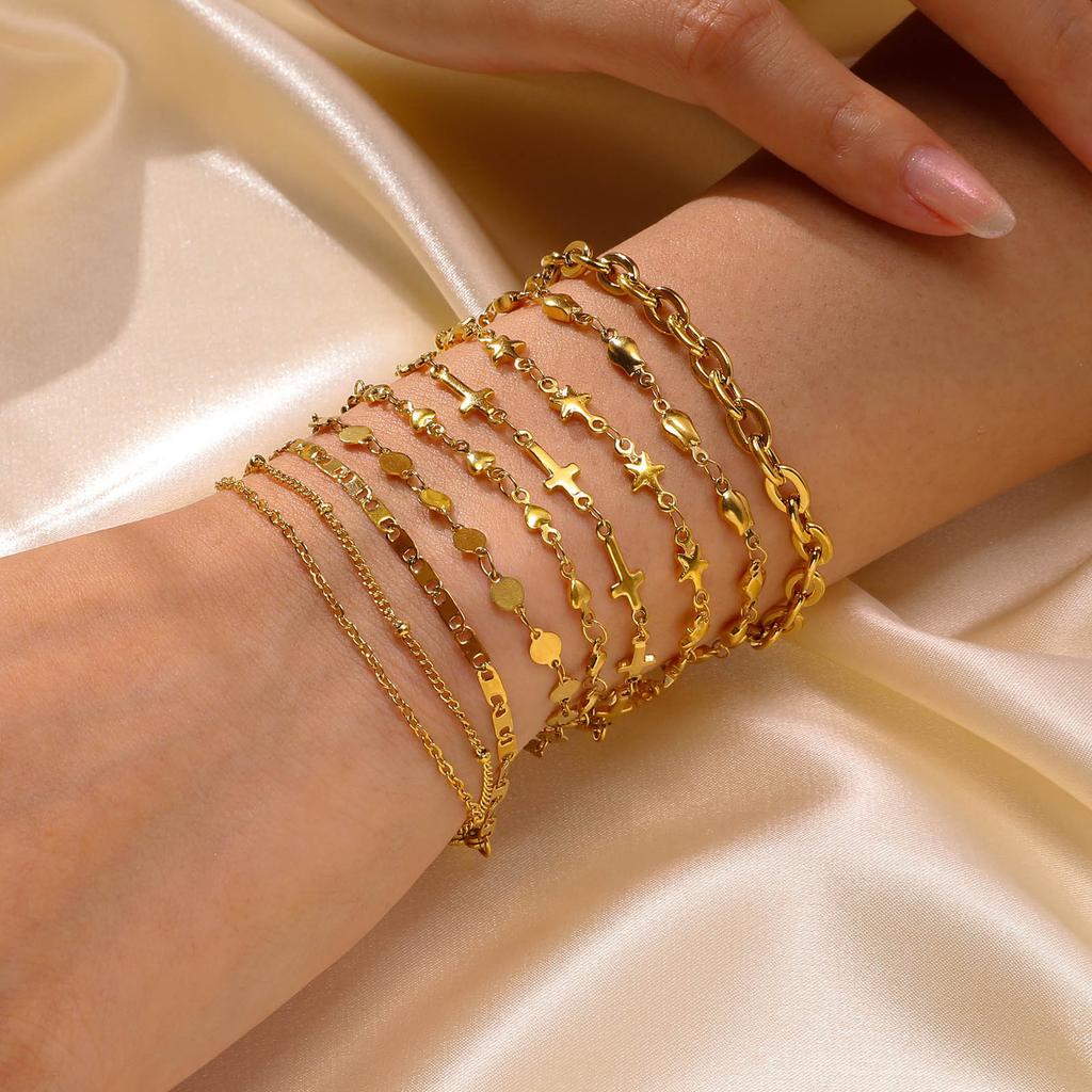 Stainless Steel Chain Gold Personalized Fashion Bracelet Stacked Bead Chain 1170