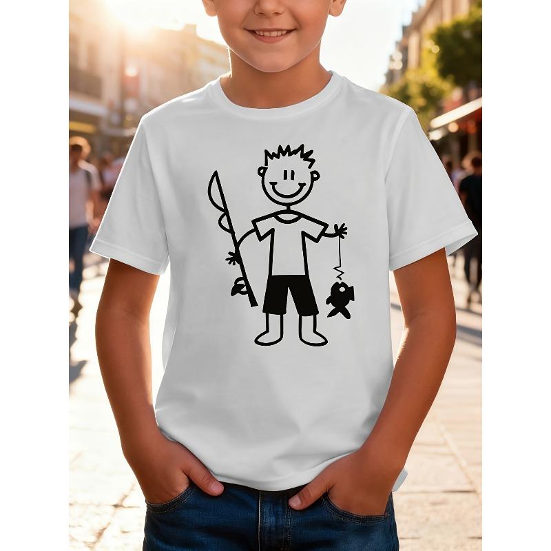 Boys Cute Fishing Graphic Cotton Casual Summer Short Sleeve T-Shirt 110 белый