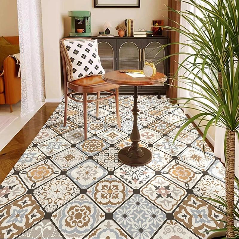 Balcony Waterproof Floor Mat Large Size Pvc Leather Anti-slip Carpet American Retro Home Decoration Rug for Kitchen Floor Mat