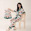 Women's Floral Ice Silk Pajama Set - Loose Short Sleeve & Shorts, 3-Piece Summer Loungewear