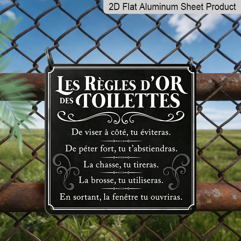 

2D Flat 1pc, Vintage Metal Sign, Les Regles D Or Des Toilettes Sign, French Sign, Suitable for Home Room Restaurant Cafe Office Shop Club Bar Sign 20*20cm