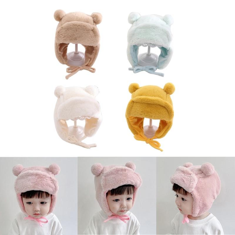 Stylish Kids Bonnet Hat with Earflaps Warm Lined Cap Soft & Warm Bear Baby Hat Ear Protections Cap for Boys & Girls Gift