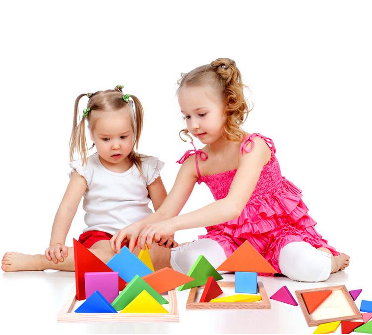 Drewniane puzzle Tangram dla dzieci z 7 kolorowymi elementami, edukacyjna łamigłówka, zabawka edukacyjna dla chłopców i dziewczynek, zabawny upominek na przyjęcie