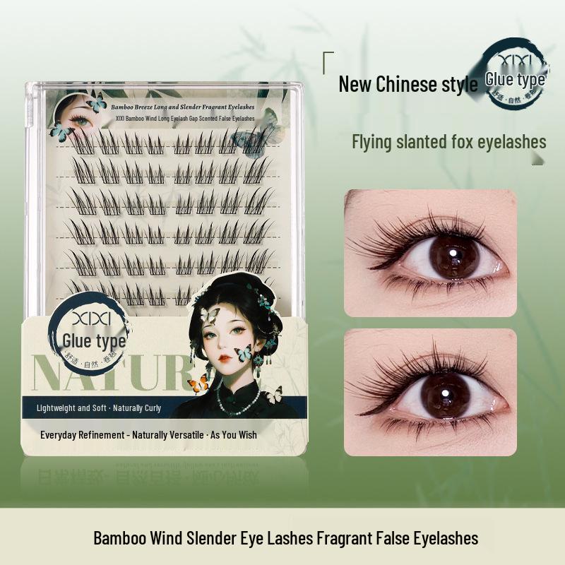 Qingqiu Fox Natural-Look Self-Adhesive False Eyelashes - Angled, Realistic, Segment Clusters