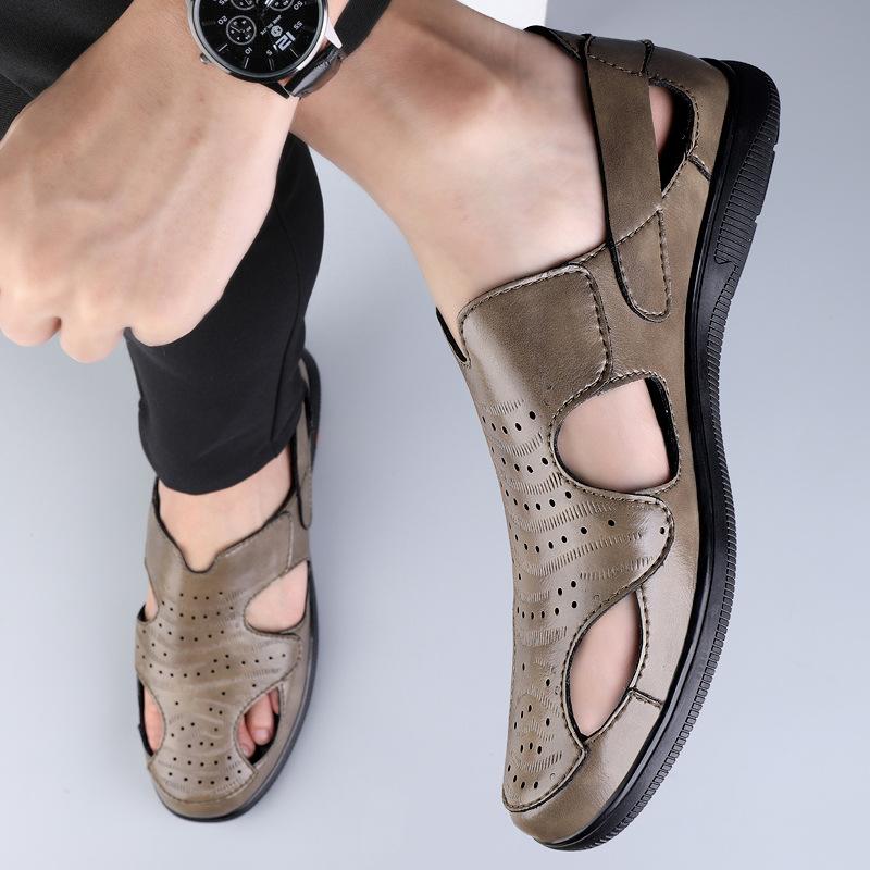 

Мужская обувь высокого класса 2025 лето новая мужская для активного отдыха и путешествий перфорированная дышащая дезодорирующая нескользящая удобная полая кожаная обувь 37