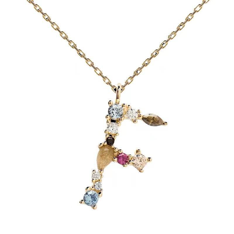 Colorful Zircon Alphabet Necklace: Women's European & American Design
