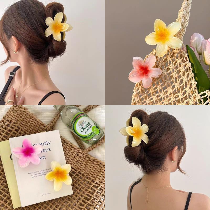 Gradient Plumeria Jelly Hairpin - Transparent, Trendy Back-of-Head Accessory for Women