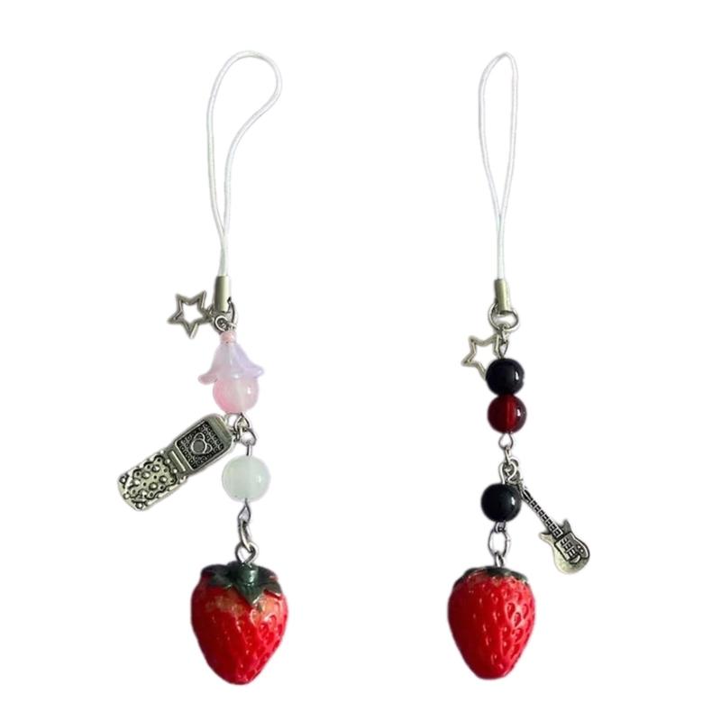 Strawberry Cellphone Chain Colorful Phone Charm Handmade Detachable Phones Lanyard Pendant Keychains for Wallet Bag 1