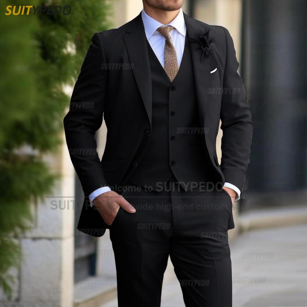 Formelle Bankett Business Anzugsets für Herren Hochzeitsfeier Bräutigame Elegante Outfits Mode Abschlussball Slim Fit Blazer Weste Hose 3-teilig