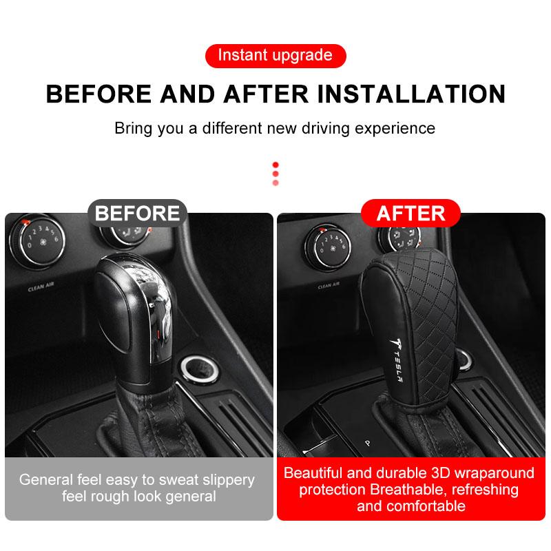Car Gear Shift Protective Cover Leather Shift Lever Cover Gearbox Shifter Knob For Tesla Model 3 S X Y Style Roadster Invader Coil Mod WYE K80