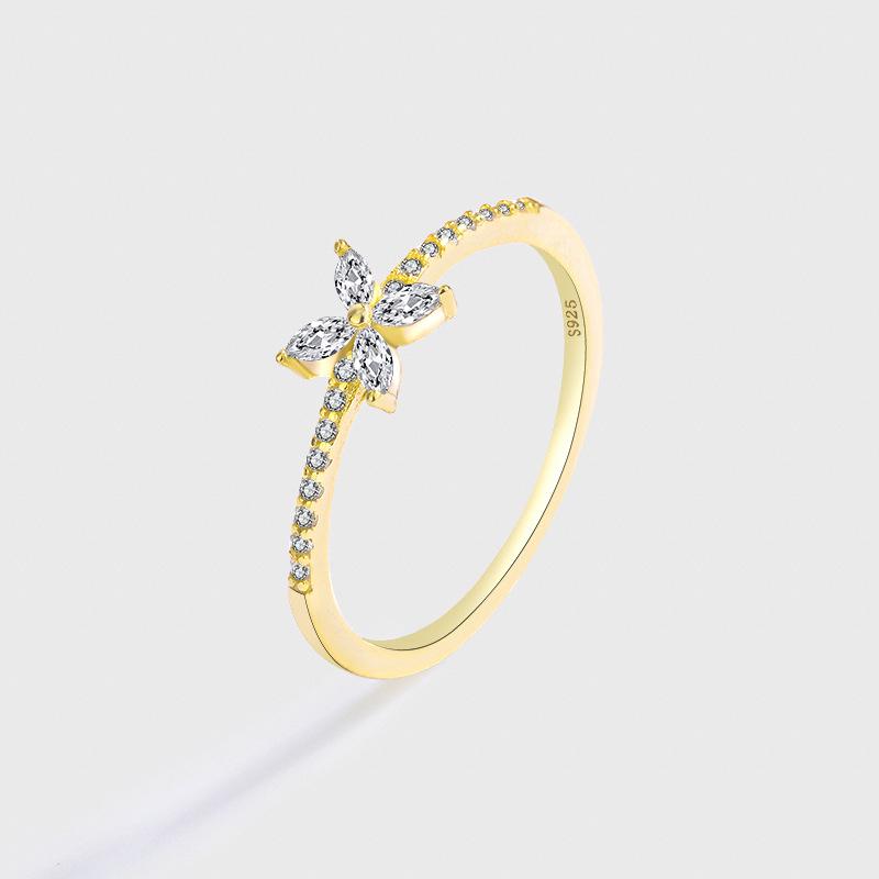 

14K Gold-Plated Silver Zircon Butterfly Ring - Elegant Slim Design for Women Size 8