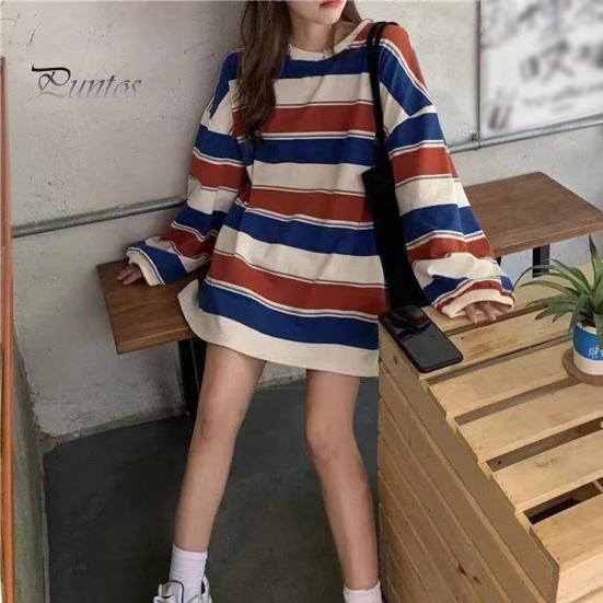Belly-hiding Women Top Striped Thin Pullover Sweatshirt Soft Stretchy And Stylish Flattering Loose Fit Women's for Maximum Comfort