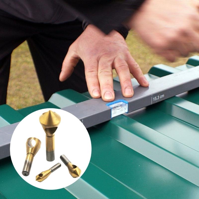 4Pcs High Speed Steel Countersink Drill Bits Set Oblique Hole Chamferer Internal Chip Removal Chamfering Deburring Tools