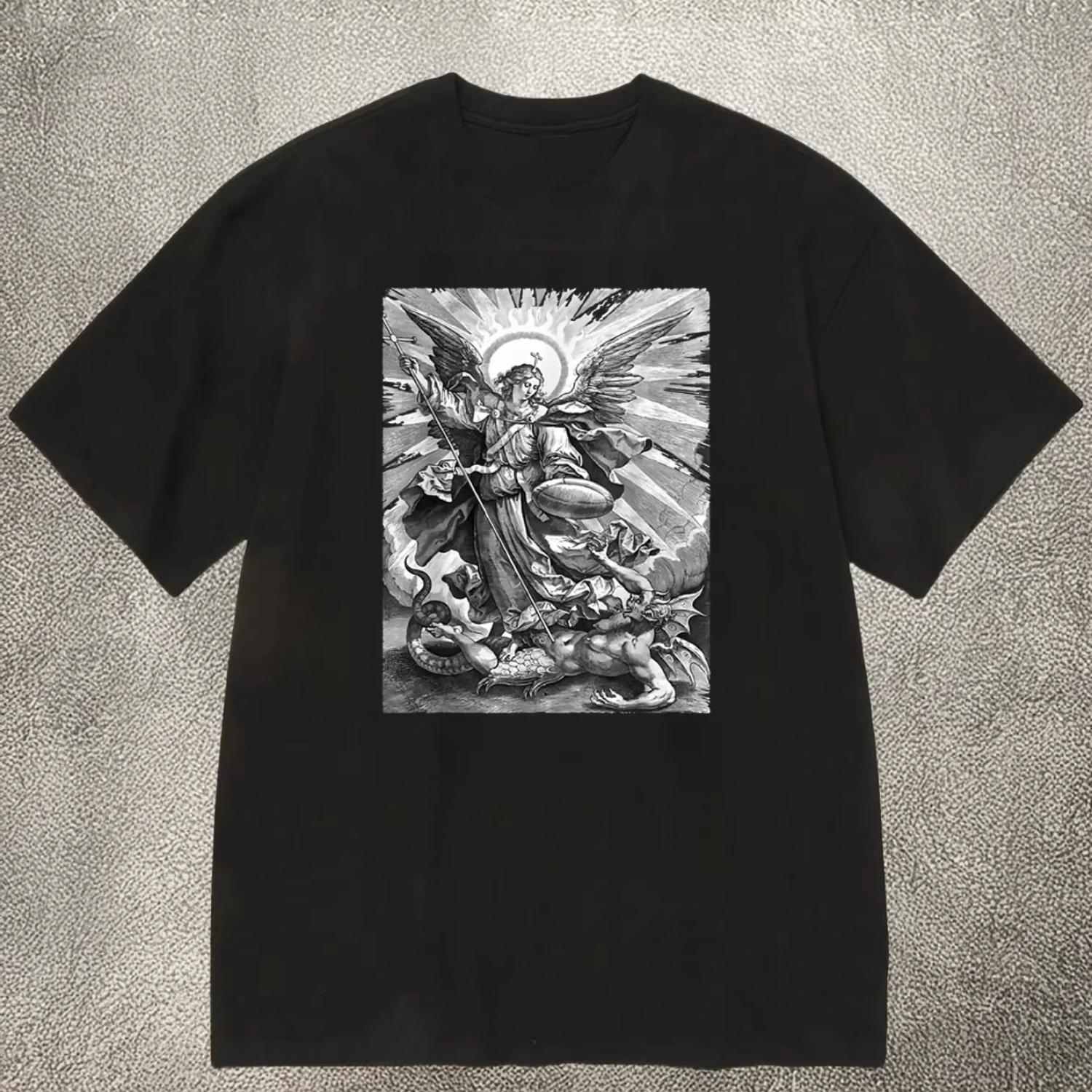 

2025 Summer Hot Sale s Black 200g Cotton Crew - Neck Short - Sleeve T - Shirt with Angel Vs XXXXXL чорний