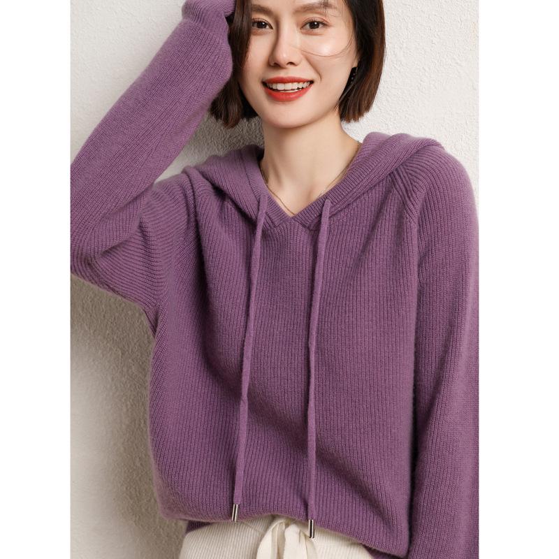 Women's 100% Wool Hooded Sweater for Fall/Winter - New Arrival Thick Knit Cashmere Base Layer