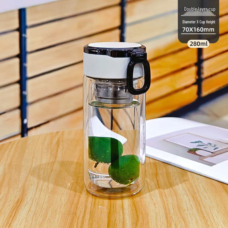 Chubby Double-Layer Glass Cup with Lid (2-Pack)