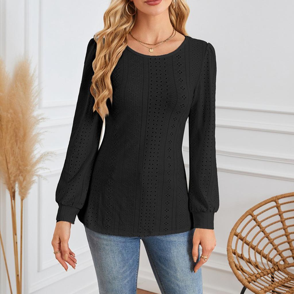 Women's Fashion Casual Solid Color Puff Sleeve Long Sleeve Top T-shirt