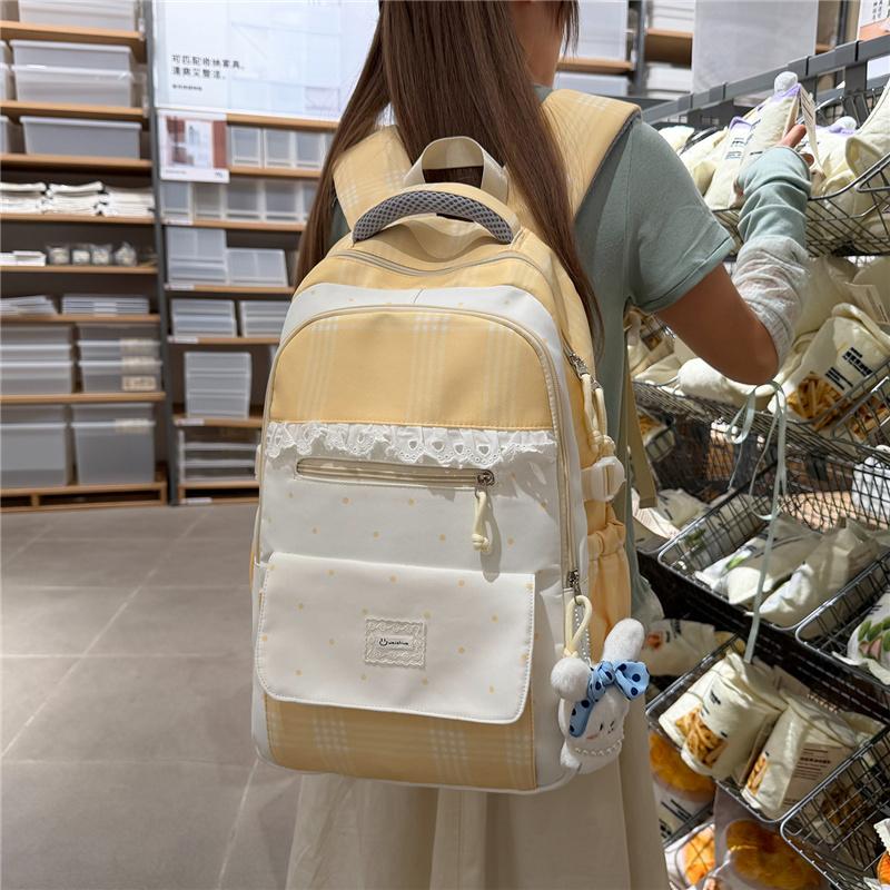 Contrast Color Plaid Backpack Women's Large Capacity Backpack Student Schoolbag