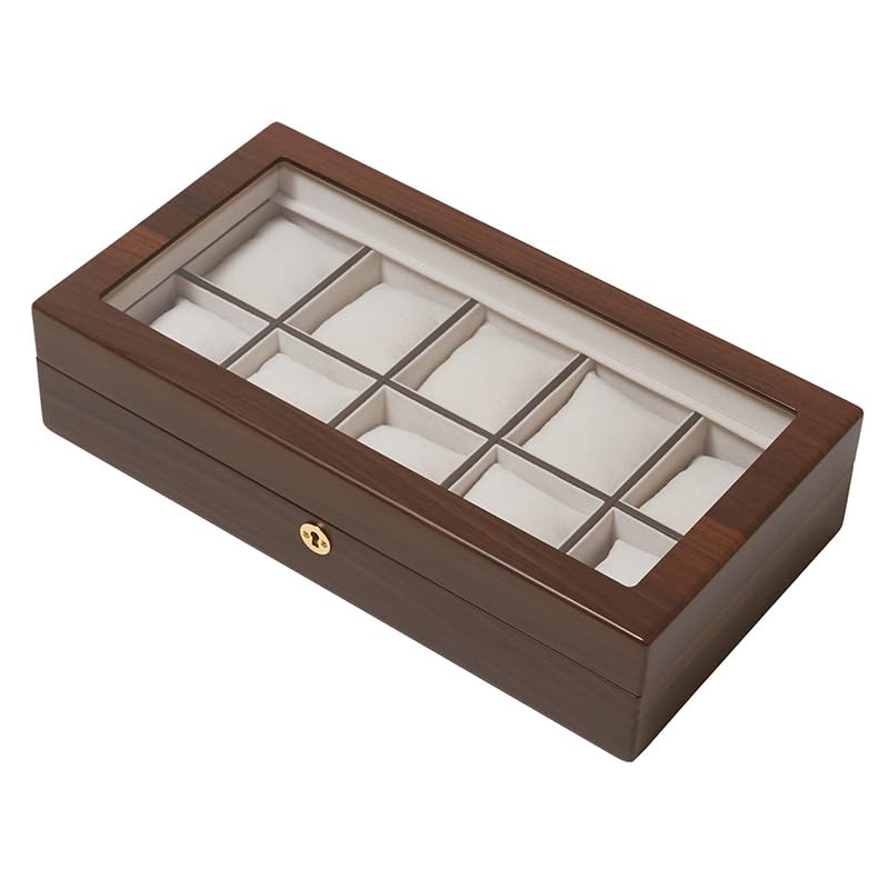 IGIMI Watch Wooden Watch Black Walnut Fits Verte Holds 10 Brown Wood Grain Gift Wrapping Included Box, Case, Storage, Finish, IG-ZERO 72-5 Watches,