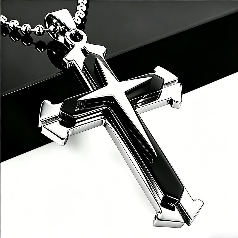 Men's Bold Black And Gold Cross Pendant Necklace With Diamonds Stylish Fashion Jewelry For Men