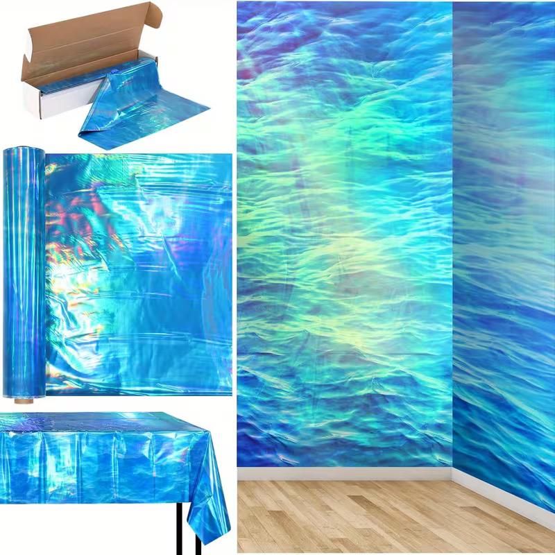 

Summer Beach Party Tablecloth Iridescent Ocean Water Ripple Plastic Table Cover for Tropical and Pool Party Decoration 47.2x31.5inch/120*80cm
