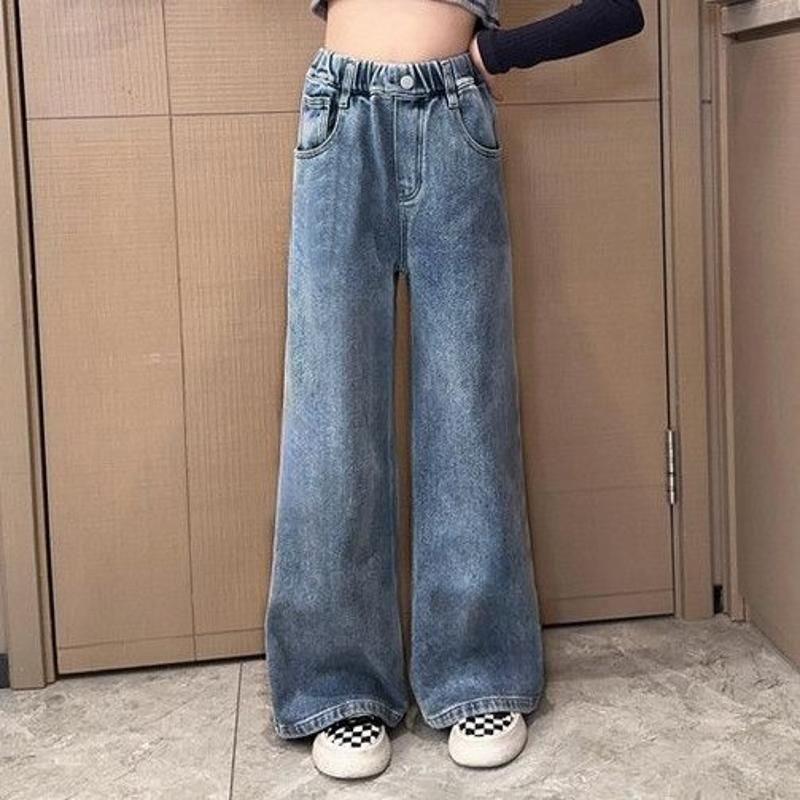 Girls' Wide-Leg Jeans - Elastic, Trendy Korean Style for Spring & Autumn