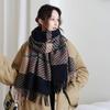 Versatile core-spun yarn plaid shawl women's high-end fringed scarf fashionable thickened warm scarf