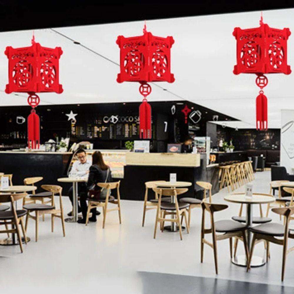 3D Ornament Red Paper Lantern Hanging Waterproof Hanging Lanterns Lamp Felt Cloth Retro Chinese Style Lantern Party