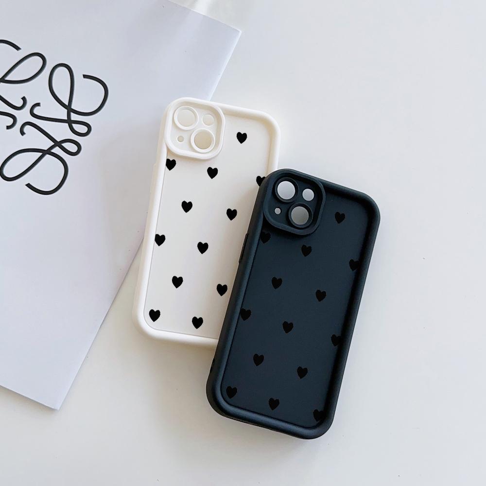Black Love Hearts Pattern Soft TPU Phone Case for iPhone 17 Air 16 15 14 Pro Max Plus 13 12 Mini 8 7 X Xs Back Cover