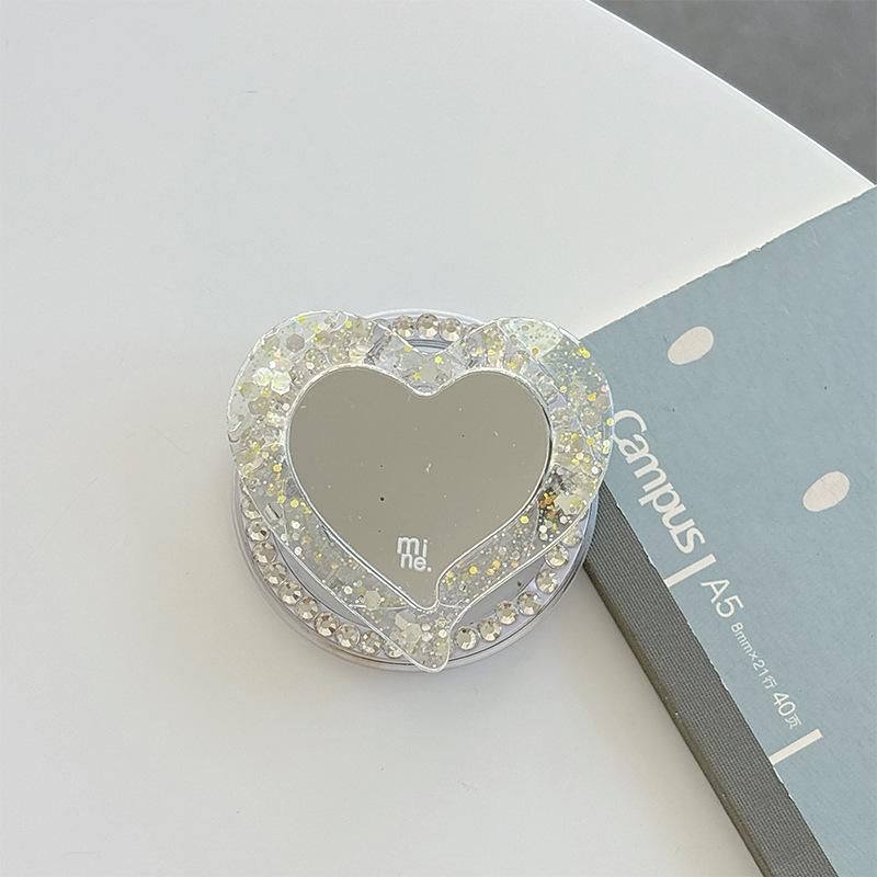 Magnetic Magsafe Mobile Phone Airbag Holder Glitter Sequins Love Mirror Portable Creative Makeup Mirror