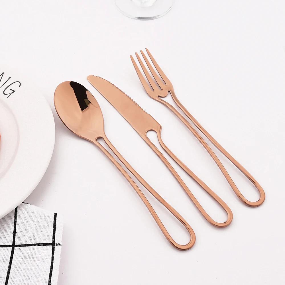 4Pcs Rose Gold Dinnerware Set Knife Fork Coffee Tea Spoon Cutlery Set Stainless Steel Tableware Western Home Kitchen Flatware