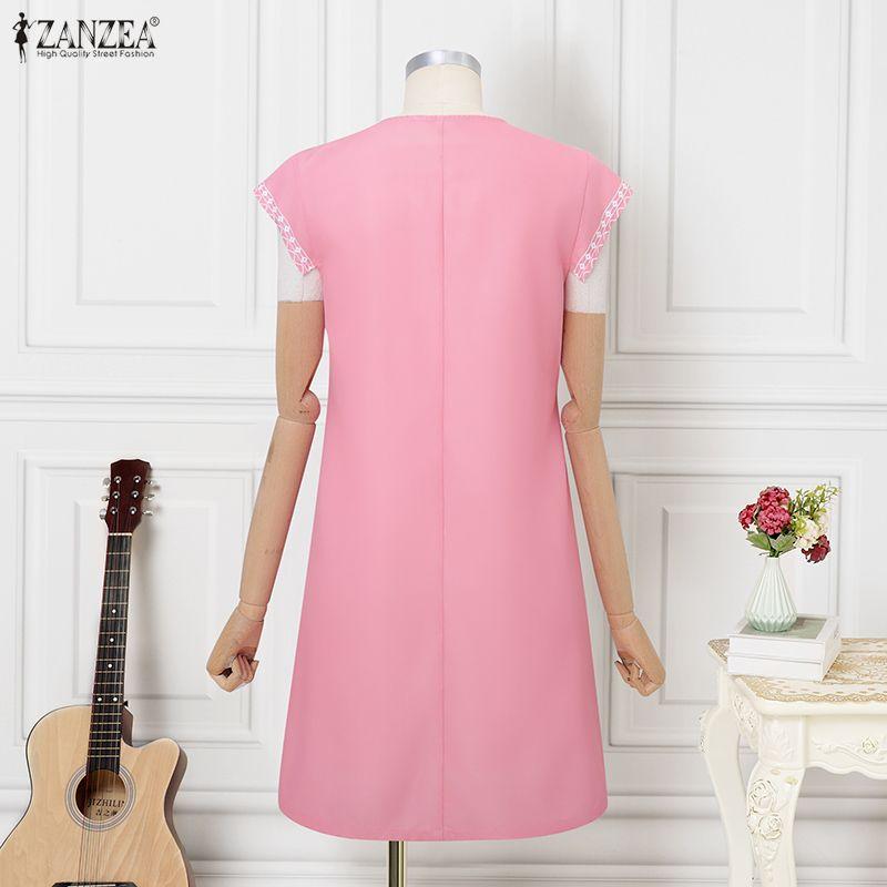 ZANZEA Women Print Casual V-Neck Summer Short Sleeve Dress
